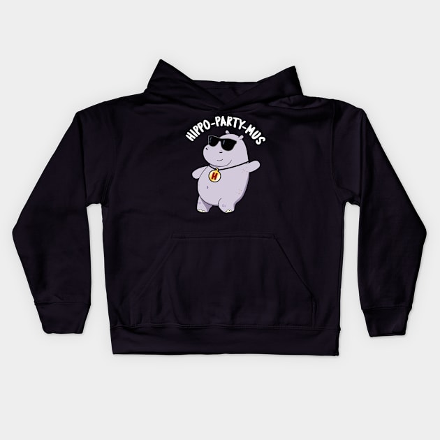 Hippo-party-mus Funny Animal Hippo Pun Kids Hoodie by punnybone